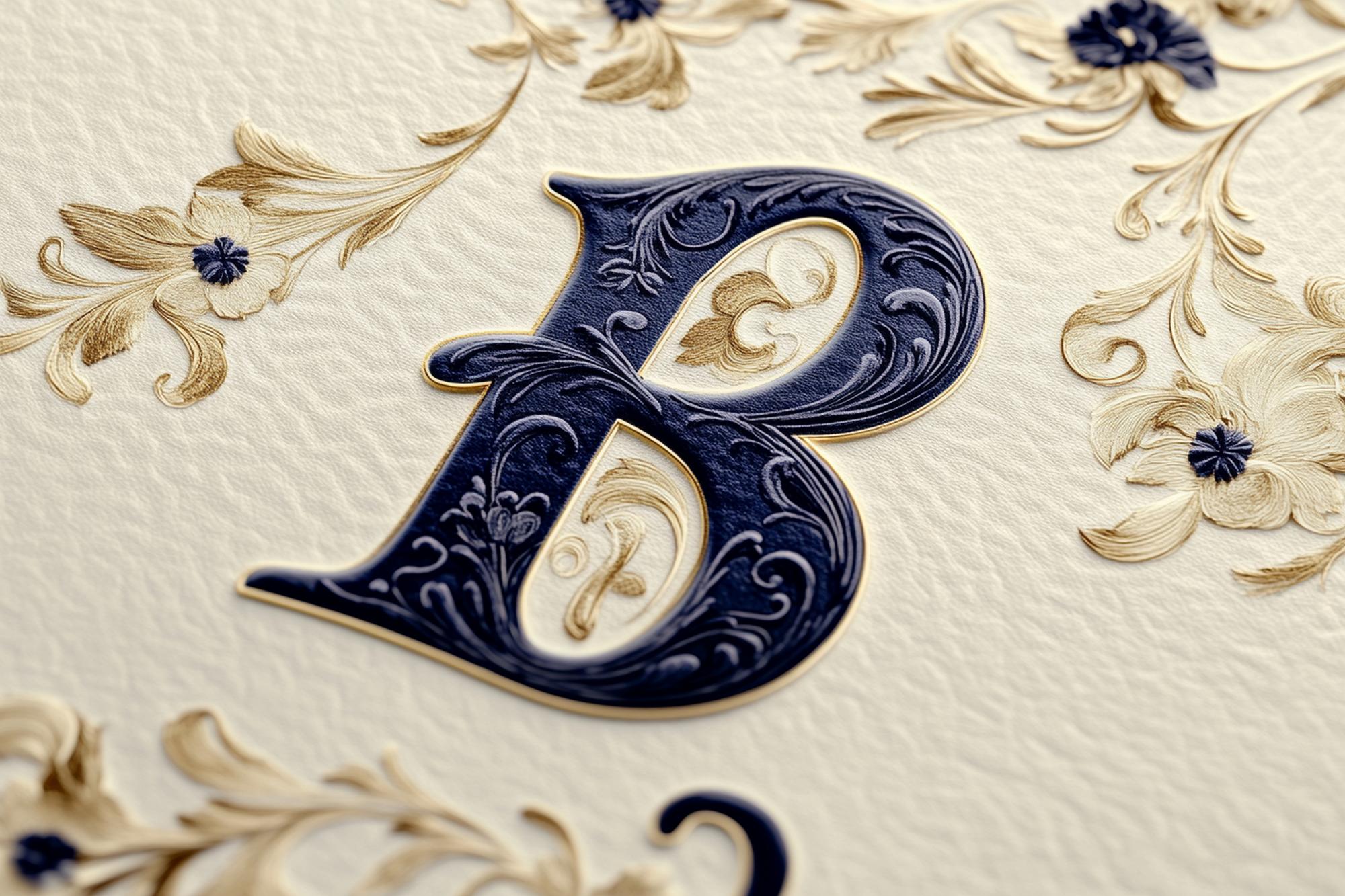 Detail of embroidered letter on silk